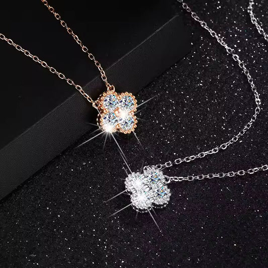 2025 D Color Moissanite Clover Pendant Necklace in S925 Silver - Valentine's Gift for He for women