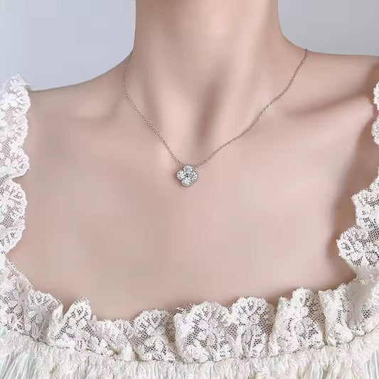 2025 D Color Moissanite Clover Pendant Necklace in S925 Silver - Valentine's Gift for He for women