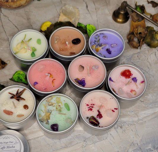 Intention Candle Mini Soy Crystal Candle 2oz with Flowers – Hand Poured Aromatherapy Gift & Meditation Decor Sample